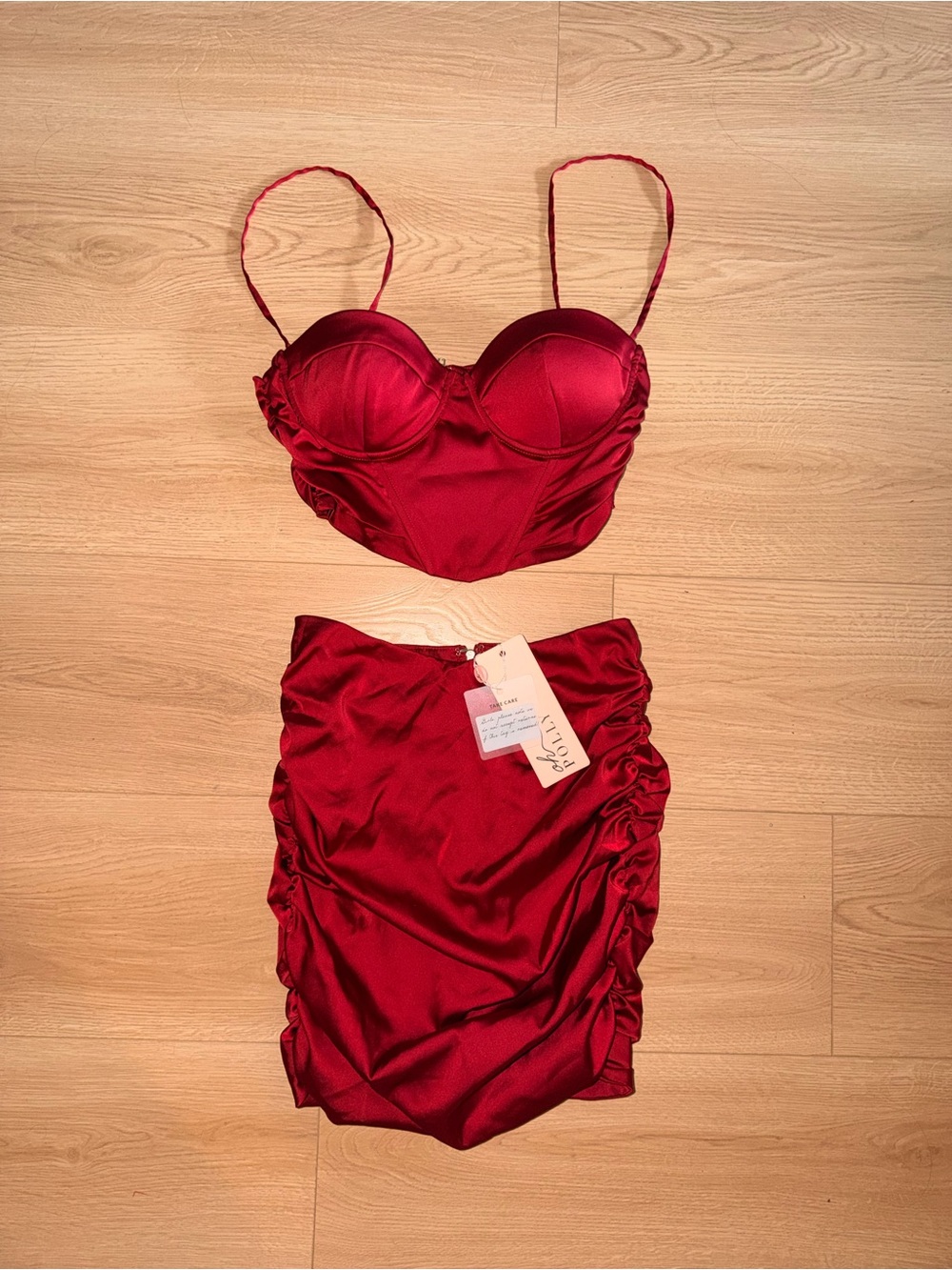 Red Ruched Crop and Skirt Set
